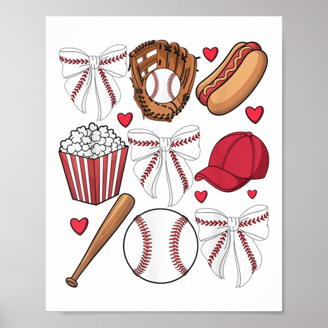 Póster Chicas mujeres de la Coqueta de Bow del Béisbol Ch (Frente)