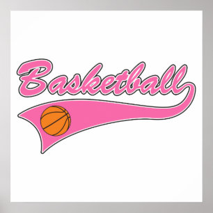 Póster chicas mujeres rosadas con logo de baloncesto