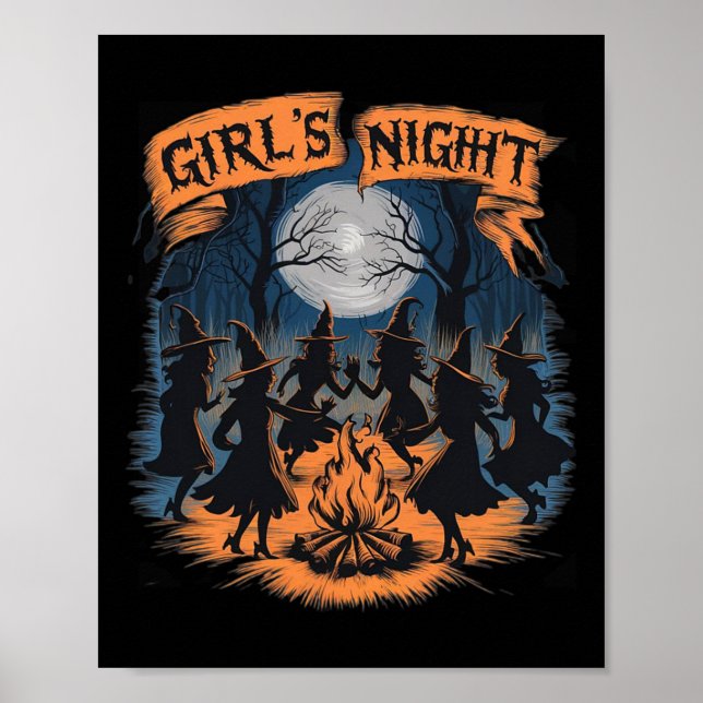 Póster Chicas Noche Witch Coven Halloween Diseño Spooky F (Frente)