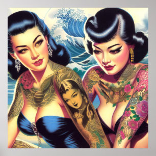 Póster Chicas orientales tatuados