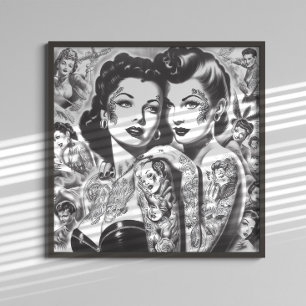 Póster Chicas Pin-up Tatuadas Vintage