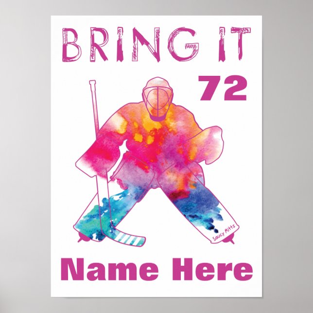 Póster Chicas Pink Personalizado Hockey Goalie Watercolor (Frente)