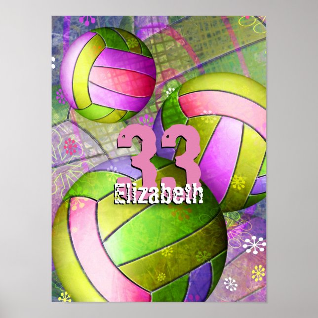 Póster Chicas poster de voleibol con número de nombre de  (Frente)