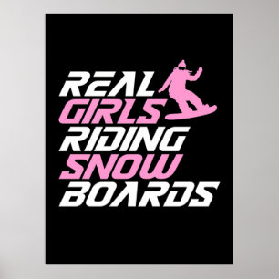 Póster Chicas reales montando tablas de nieve