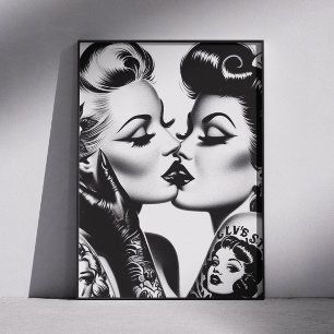 Póster Chicas Retro Besando