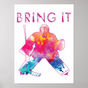 Póster Chicas rosados de la acuarela de hockey Goalie Wat