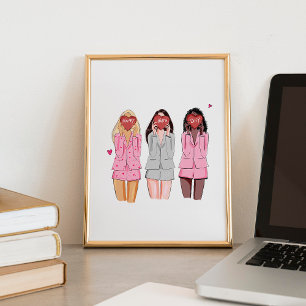 Póster Chicas rosados del ilustracion feliz de cumpleaños