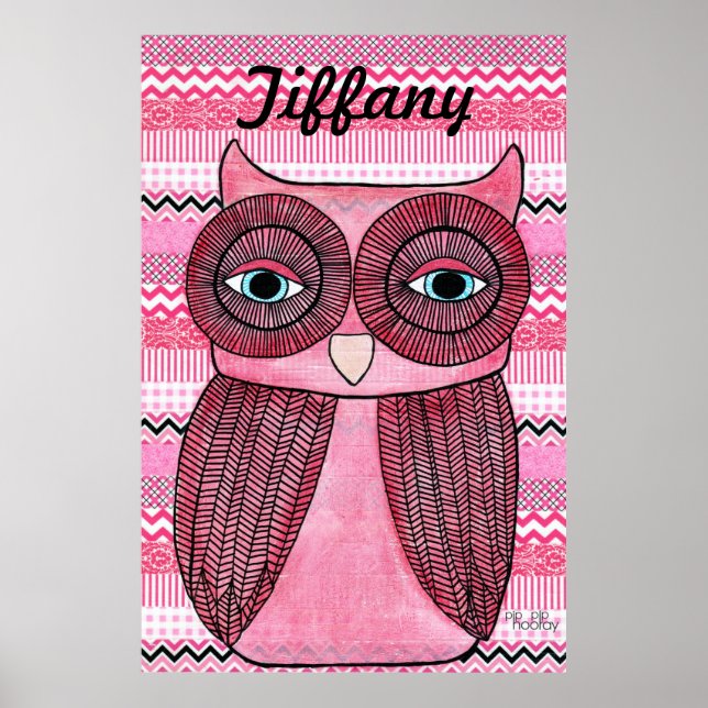 Póster Chicas rosas habitación Chevron Stripes Owl Poster (Frente)