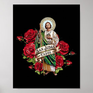 Póster Chicas Rosas Rojas San Judas Tadeo Con Bandera