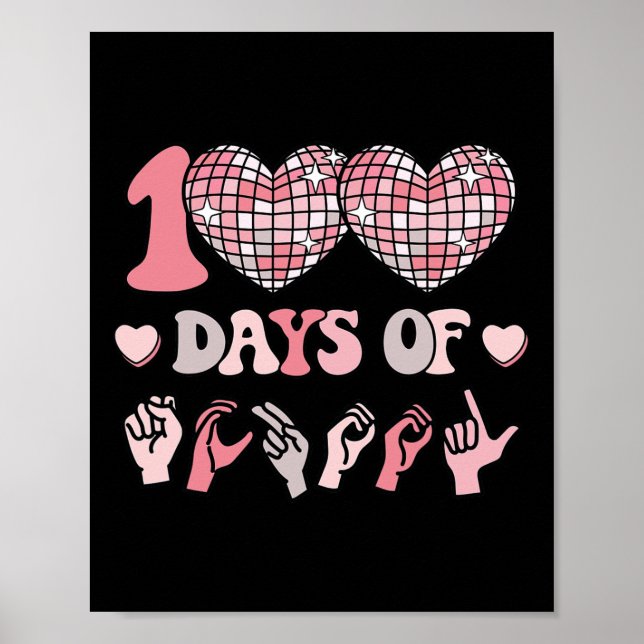 Póster Chicas Rótulo Idioma 100º Día De Equipo Escolar (Frente)