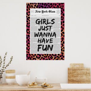 Póster Chicas Solo Quieren Divertirse Glam Periódico Leop