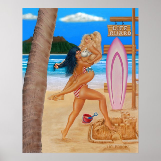 PÓSTER CHICAS SURFERAS PELEANDO (Frente)