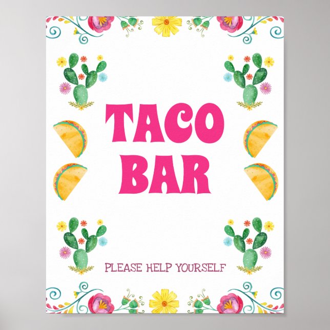 Póster Chicas Taco Twosday Floral Fiesta Rótulo de cumple (Frente)