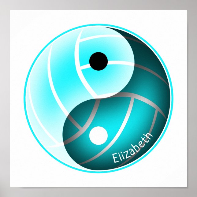 Póster chicas turquesa yin yang voleibol deportivo (Frente)