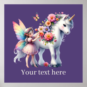 Póster chicas unicorn Fairy fantasy agrega mensaje