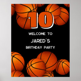 Póster chicas varones fiesta de cumpleaños de baloncesto