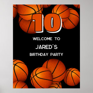 Póster chicas varones fiesta de cumpleaños de baloncesto