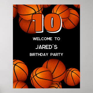 Póster chicas varones fiesta de cumpleaños de baloncesto