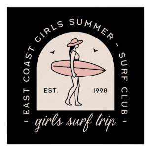 Póster Chicas viaje de surf club de surf amigas retro neg
