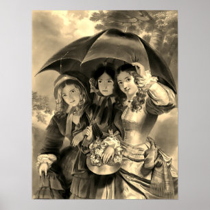 Póster Chicas victorianos paraguas de lluvia victoriana d