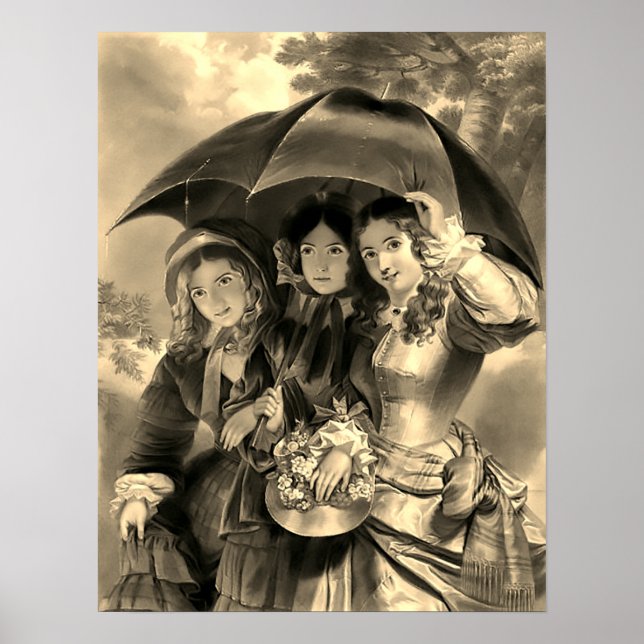 Póster Chicas victorianos paraguas de lluvia victoriana d (Frente)