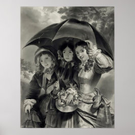 Póster Chicas victorianos paraguas de lluvia victoriana d