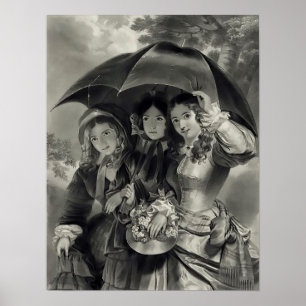Póster Chicas victorianos paraguas de lluvia victoriana d