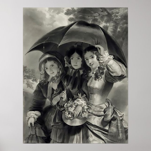 Póster Chicas victorianos paraguas de lluvia victoriana d (Frente)