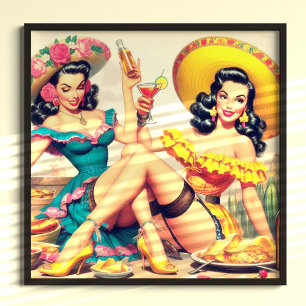 Póster Chicas Vintage Sombrero