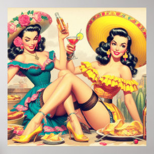 Póster Chicas Vintage Sombrero