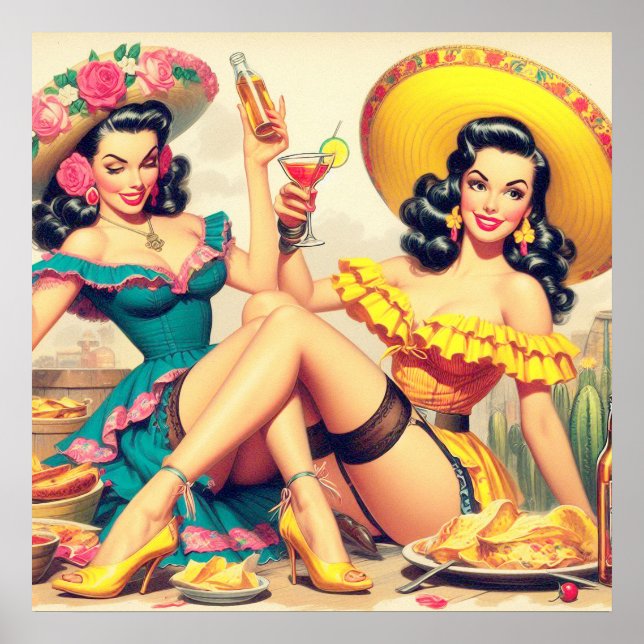 Póster Chicas Vintage Sombrero (Frente)