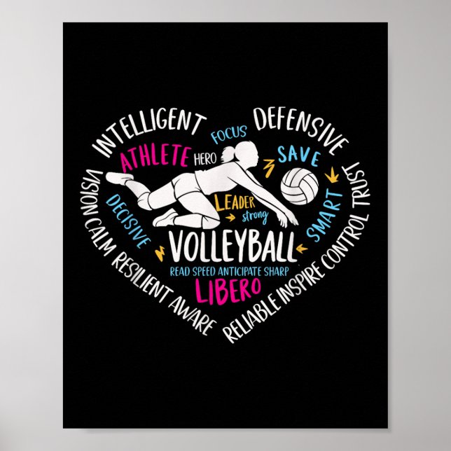 Póster Chicas Voleibol Libero Voley Corazón Para Adolesce (Frente)