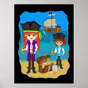 Póster Chicas y niños piratas con barco en Poster de play