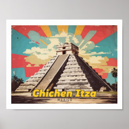 Póster Chichen Itza México Pop Art Travel Ilustracion