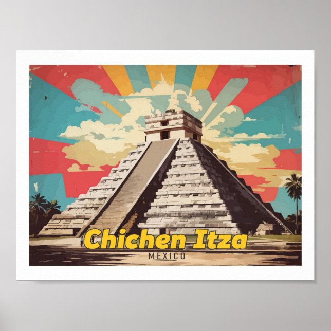 Póster Chichen Itza México Pop Art Travel Ilustracion (Frente)