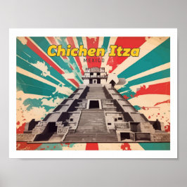 Póster Chichen Itza México Pop Art Travel Ilustracion
