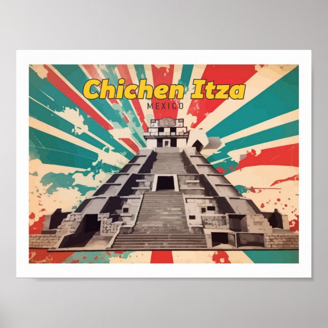 Póster Chichen Itza México Pop Art Travel Ilustracion (Frente)