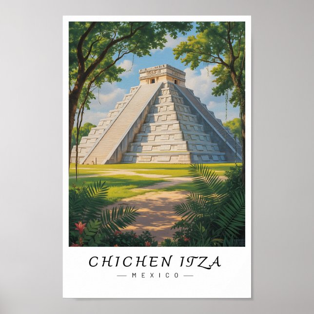 Póster Chichen Itza Mexico Wall Art, Mayan Ruin (Frente)