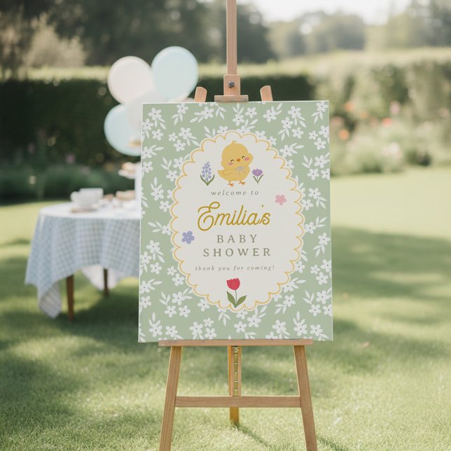 Póster Chick Baby Shower Cute Welcome Sign (Subido por el creador)