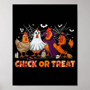 Póster Chick Or Treat Halloween Bruja Boo Pollo Espeluzna