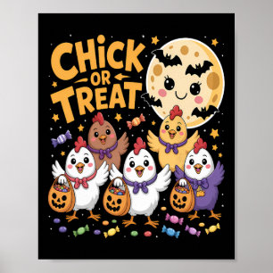 Póster Chick Or Treat Halloween Luna Pollo Diversión
