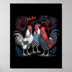 Póster Chicka Boom Boom Pollo Patriótico Divertido 4 De J