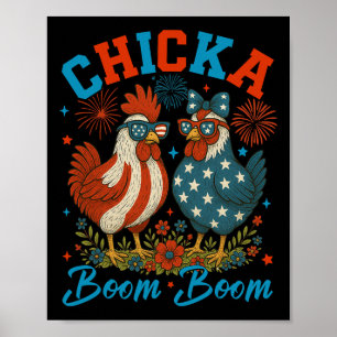 Póster Chicka Boom Boom Pollo Patriótico Divertido 4 De J