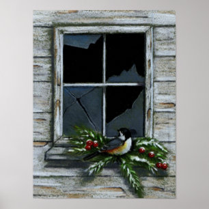 PÓSTER CHICKADEE: NAVIDADES: VIEJA VENTANA