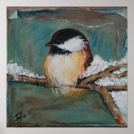 Póster Chickadee negro de invierno suave | POSTER