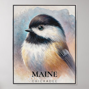 Póster Chickadee Watercolor Bird Art Maine