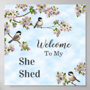 Póster Chickadees y flores de manzana que usó como person