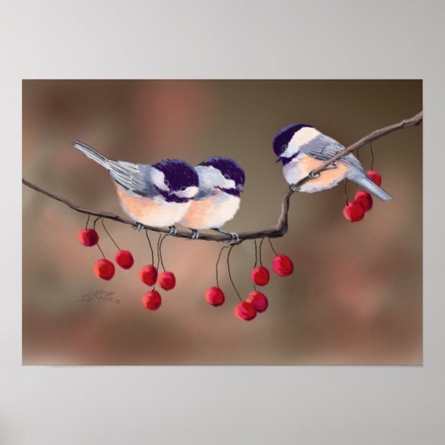 Póster CHICKADES & RED BERRIES, de SHARON SHARPE (Frente)
