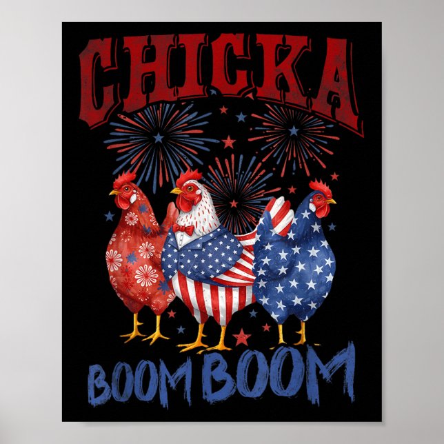 Póster Chicken Boom Boom Funny Patriotic Chicka 4th Of Ju (Frente)