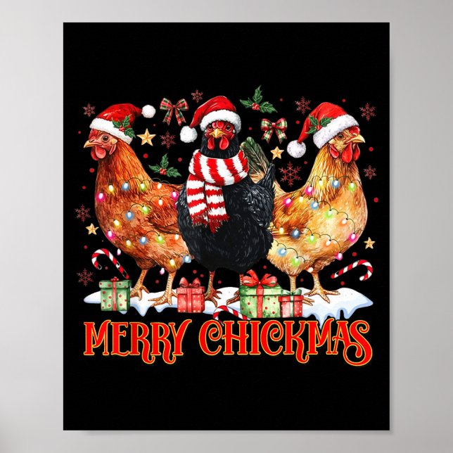 Póster Chicken Christmas Merry Chickmas Santa Claus Hat F (Frente)